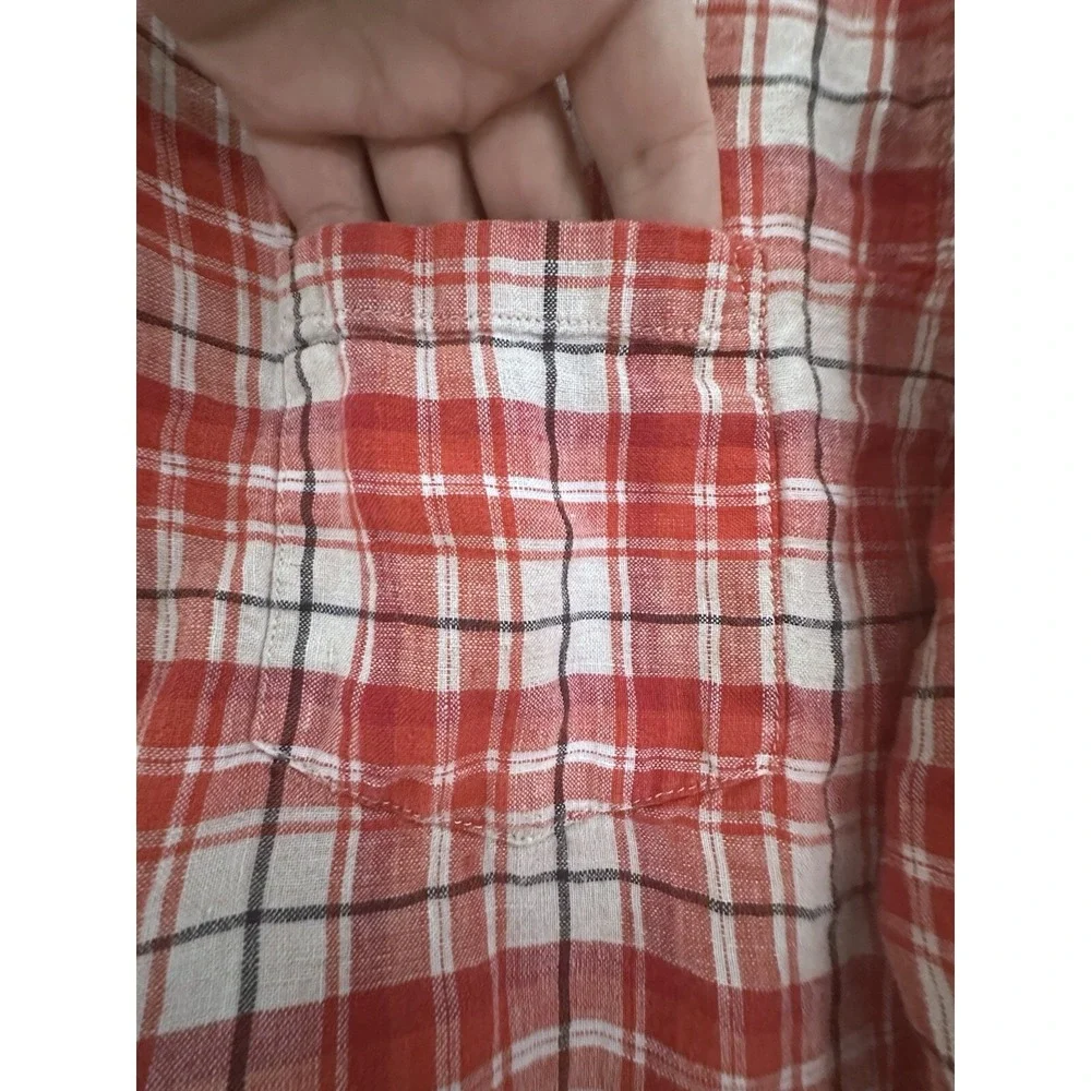 Banana Republic Camden Fit Men's Red‎ Plaid Shirt M 100% Linen Cowboy Cottage